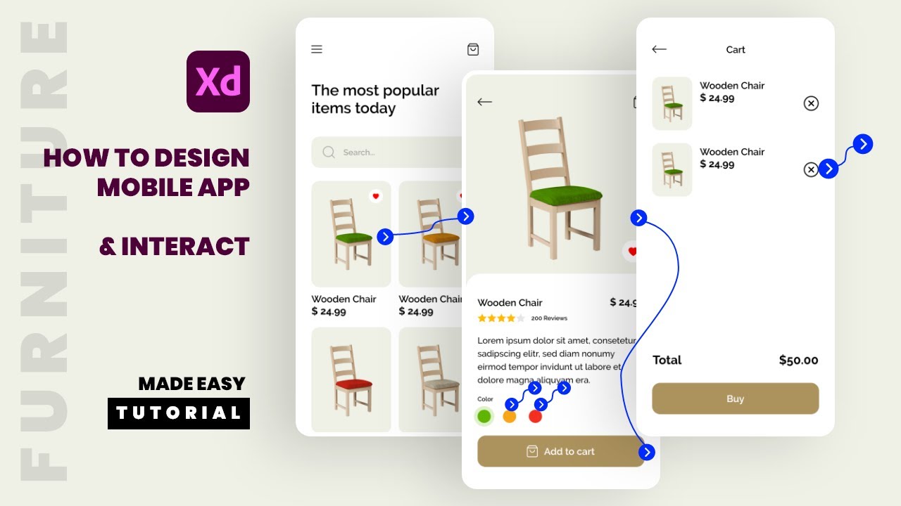 E Commerce App UI/UX Interaction in Adobe XD (Furniture Concept) - Speed Art