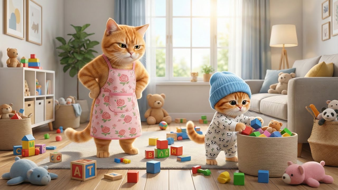 Mom is Angry! Cute Kitten Must Clean Up First