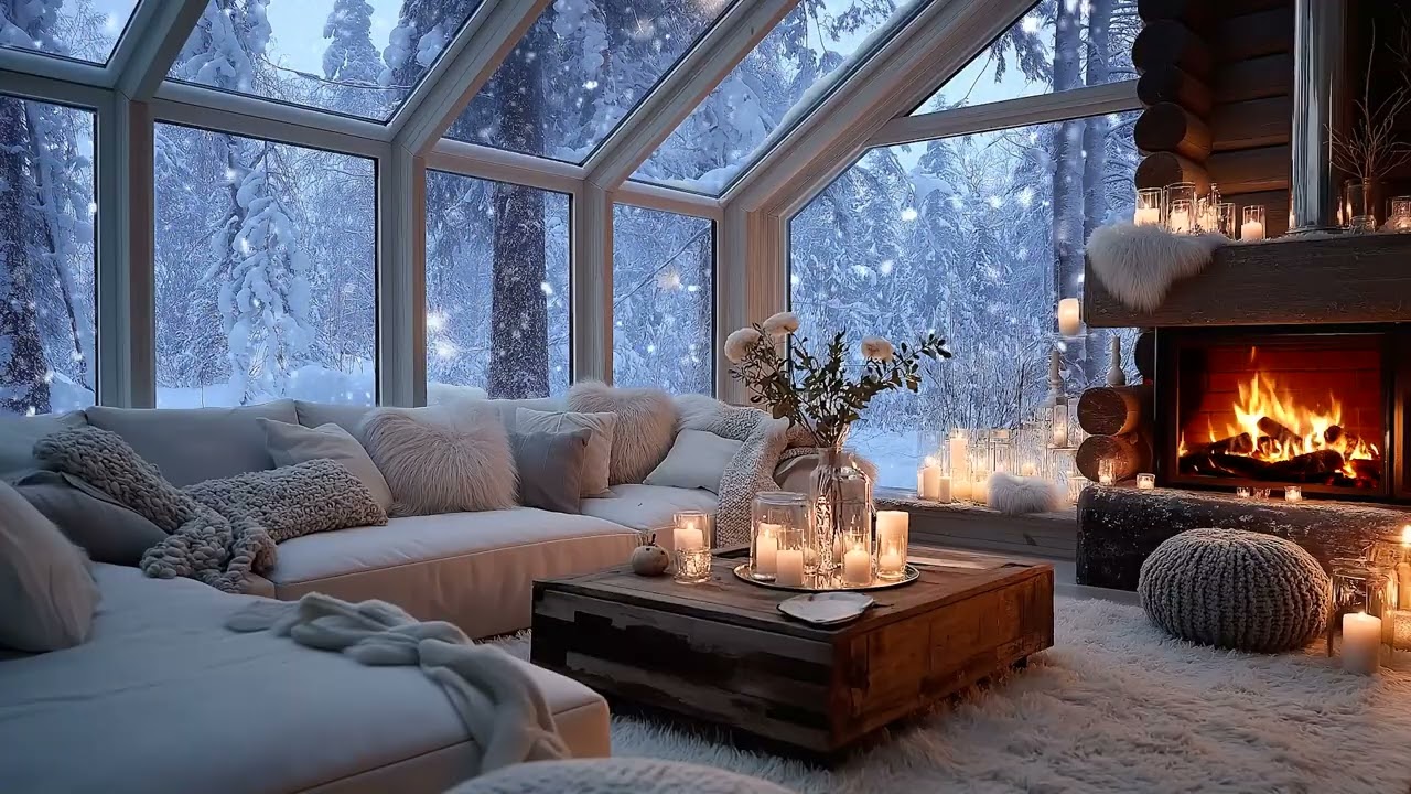 Snowfall Piano Nights 🎹🔥 Soft Piano by the Fireplace While Snow Falls Outside at Night