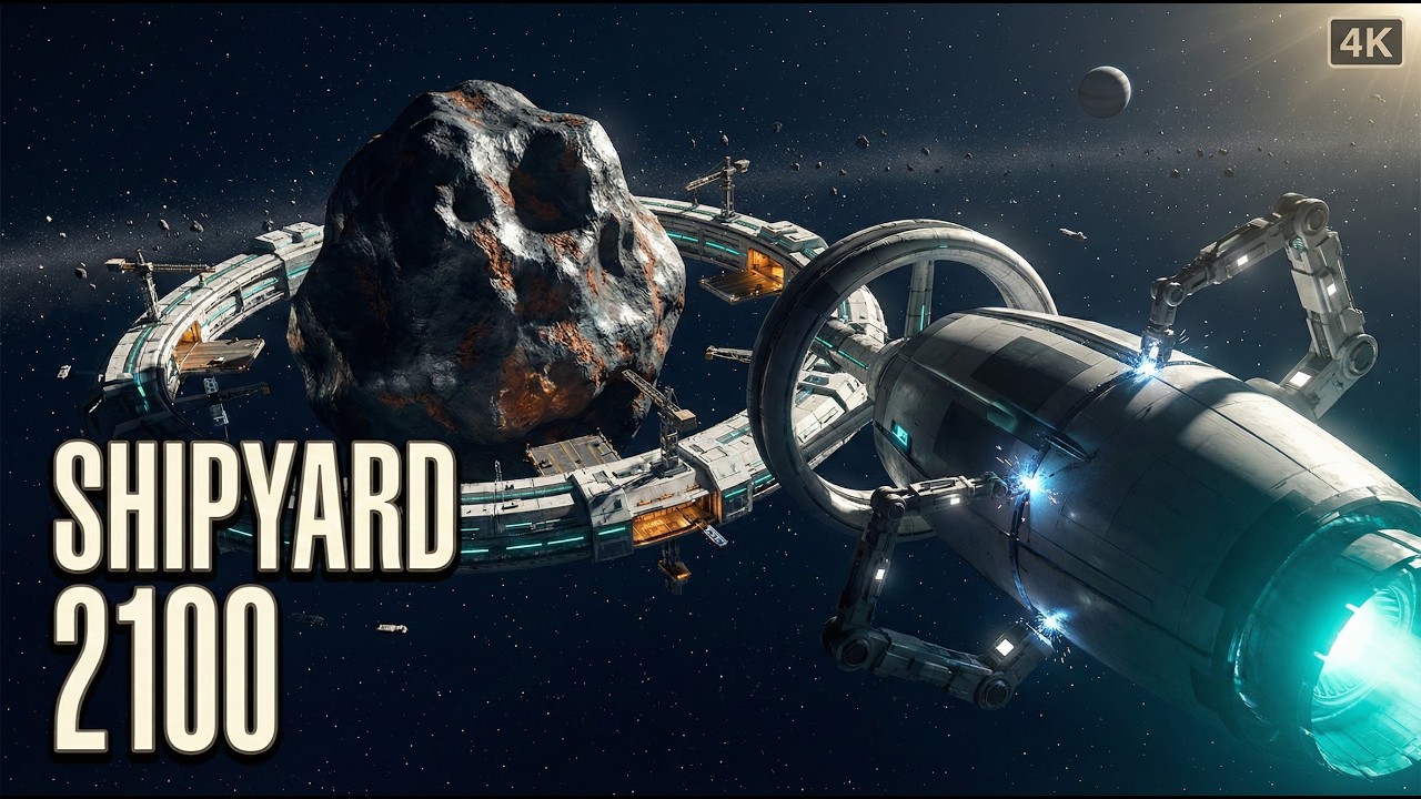 Working at an Asteroid Shipyard 2100 | 4K Starship Build Tour & Ambience (No Talking)