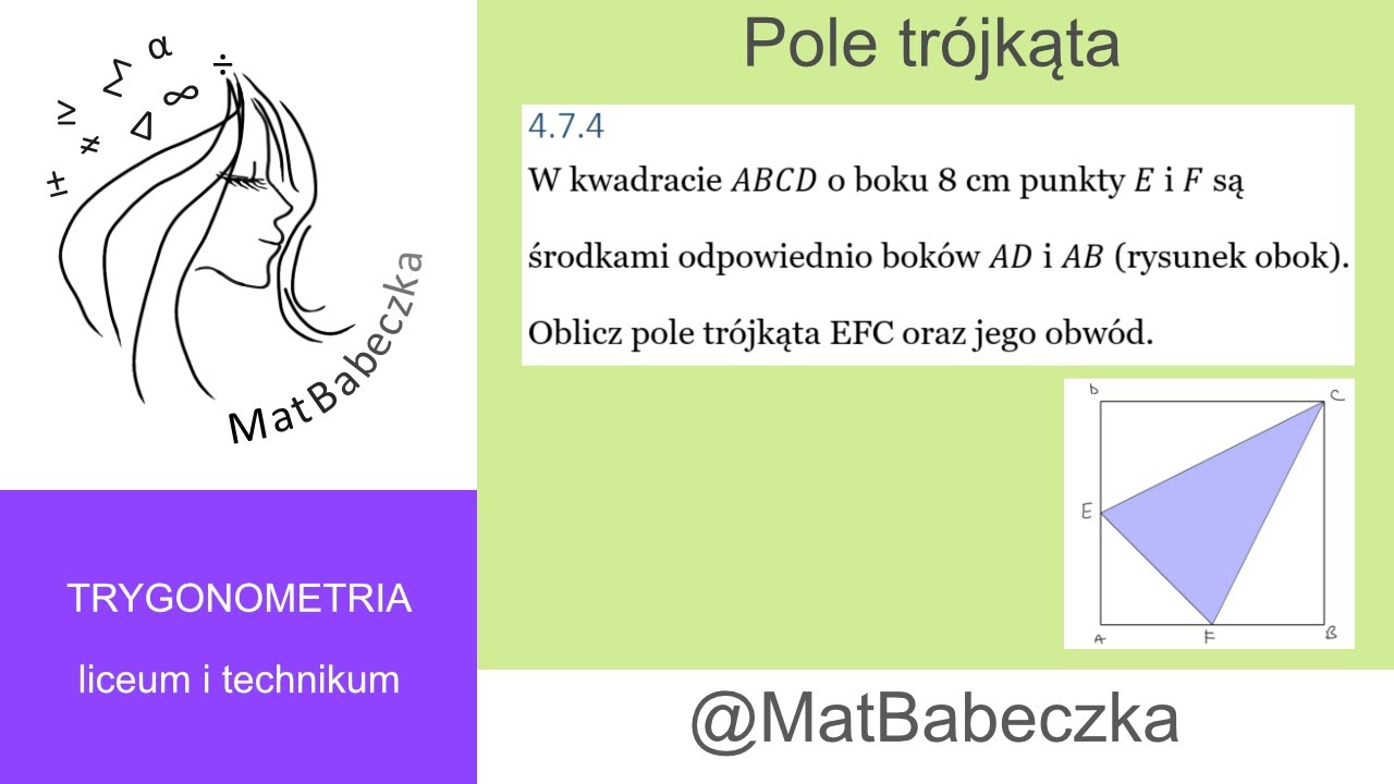 4.7.4 W kwadracie ABCD o boku 8 cm punkty E i F są środkami odpowiednio bok&oacute;w AD i AB. Oblicz pole
