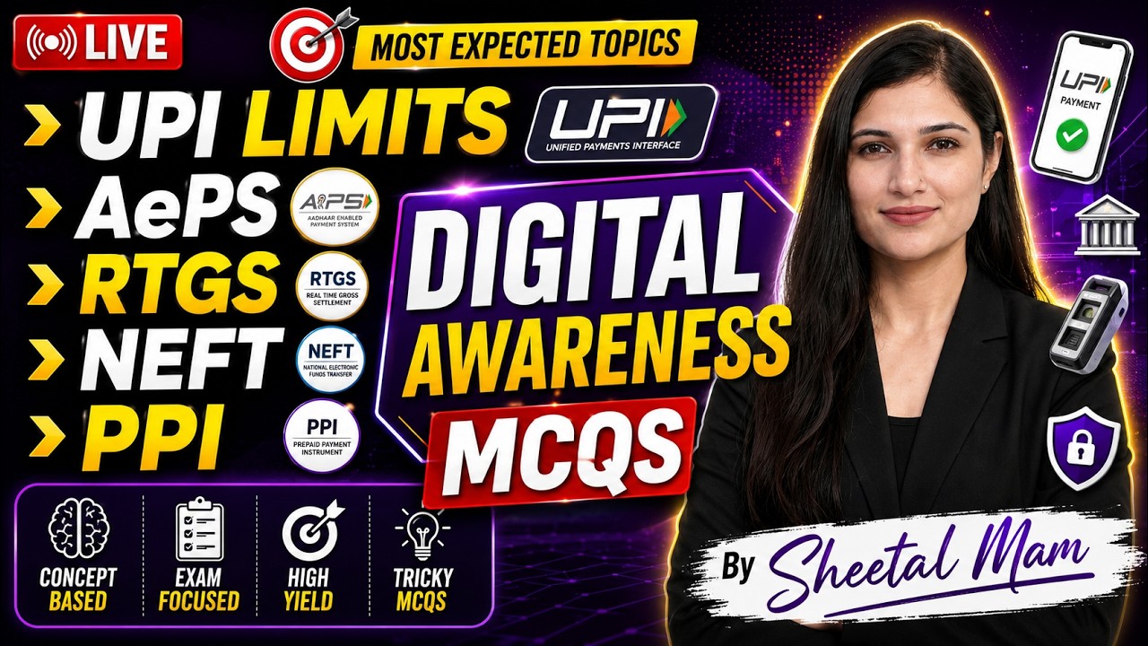 🎯 UPI Limits, AePS , RTGS , NEFT , PPI | Digital Awareness MCQs By Sheetal Mam #ibpspo #sbipo #ibps