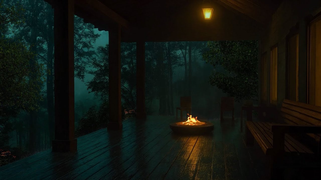Reduce Stress &Sleep Soundly in the Gentle Rain😴Quiet Wooden Cabin in the Dark Forest🌧️Warm Campfire