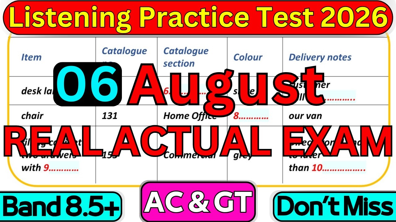 REAL 06 AUGUST 2026 IELTS LISTENING PRACTICE TEST 2026 WITH ANSWERS | REAL IELTS PRACTICE 2026 TEST
