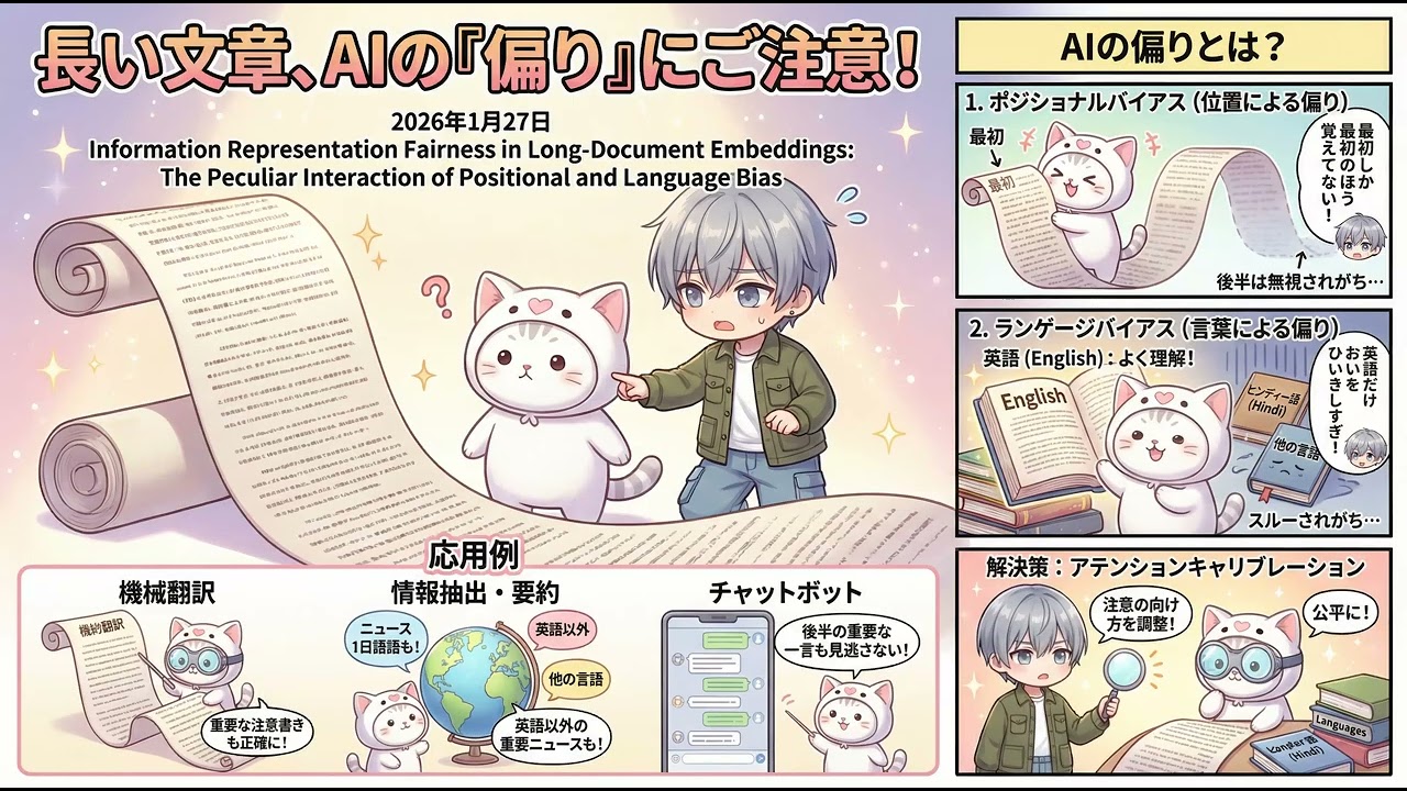 AIの「読み飛ばし」問題？位置と言語の偏りを解消する新技術！【論文紹介】
