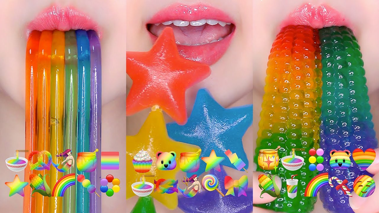 ASMR Rainbow Emoji Food Challenge Compilation!🌈무지개 이모지 먹방 챌린지 모음집eating sounds