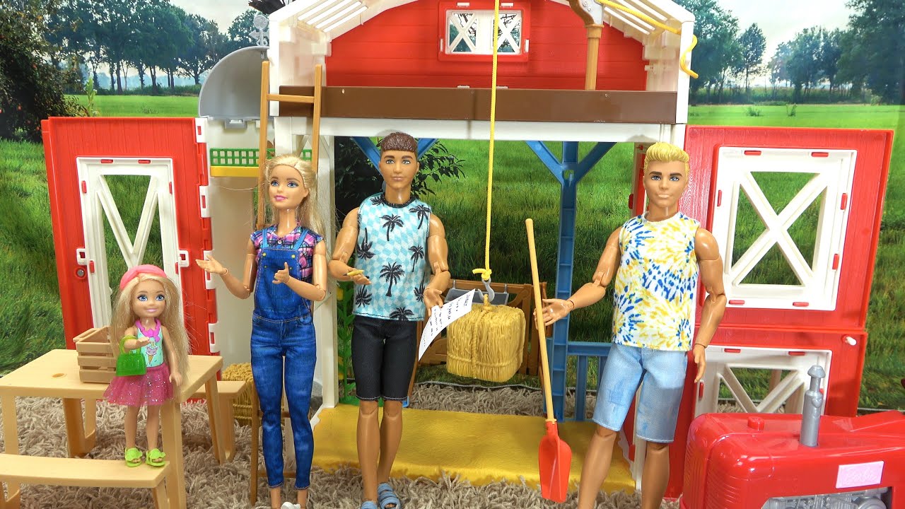 Barbie and Ken at Barbie dream House Looking for Barn House for Their Pets w Barbie Sister Chelsea