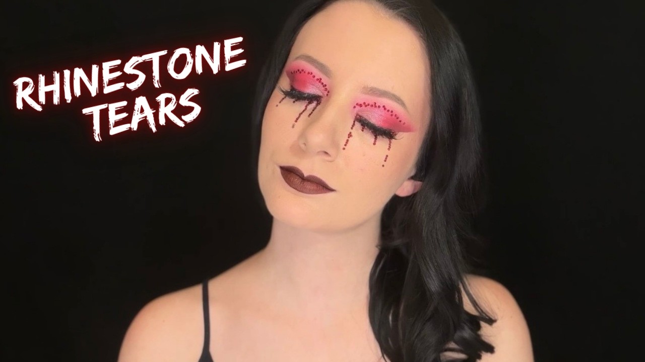 Valentines Day Red Rhinestone Crying Bloody Tears Makeup