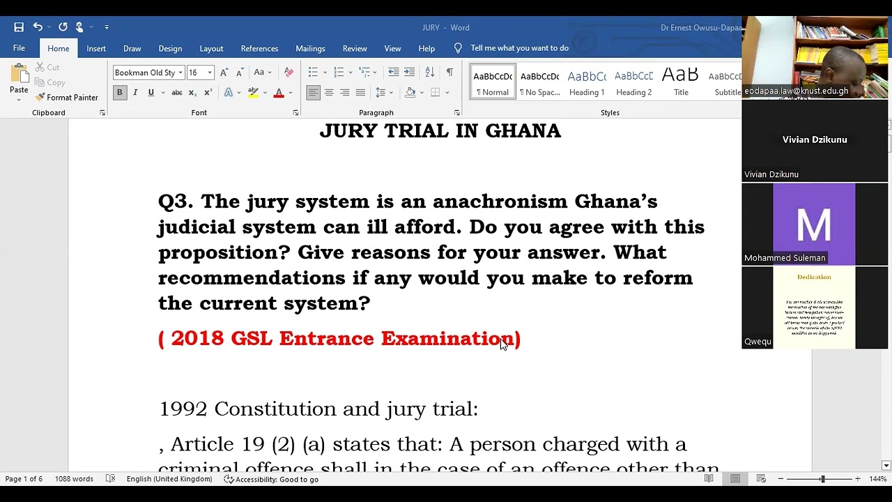 REFORMING JURY TRIAL IN GHANA -  FREE REVISION  LESSONS FOR 2023 GHANA SCHOOL OF LAW ENTRANCE EXAMS