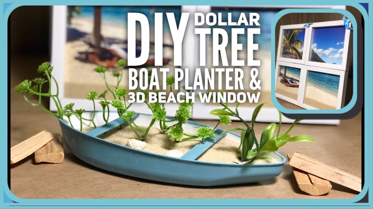 DIY Dollar Tree Boat Planter & 3D Window - Dollar Tree Beach, Nautical, Coastal Summer Room Decor