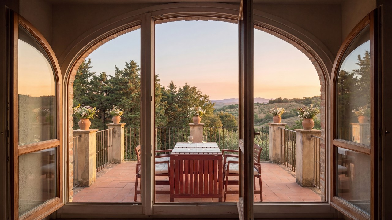 Tuscan Sunset Window — Peaceful Countryside Ambience for Relaxation, Study & Sleep
