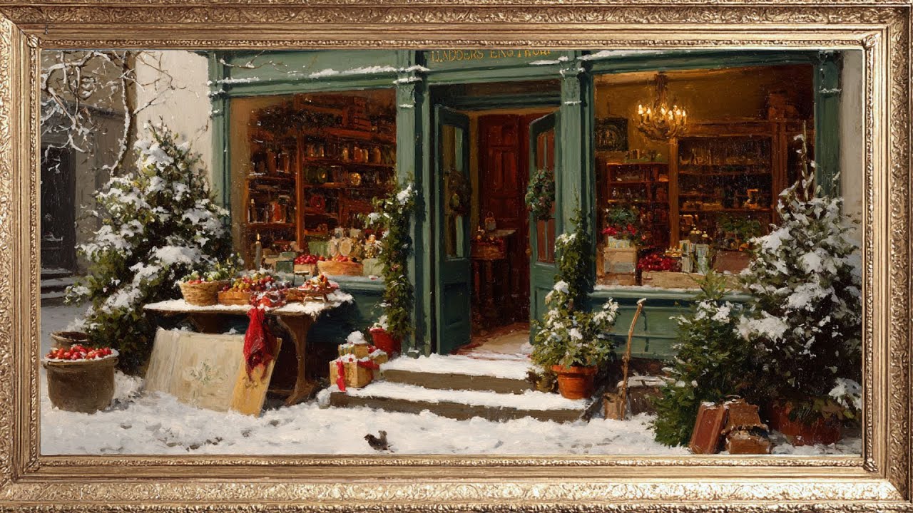 ❄️ Snowy Christmas Storefront ✨ Cozy Holiday TV Art & Winter Ambience
