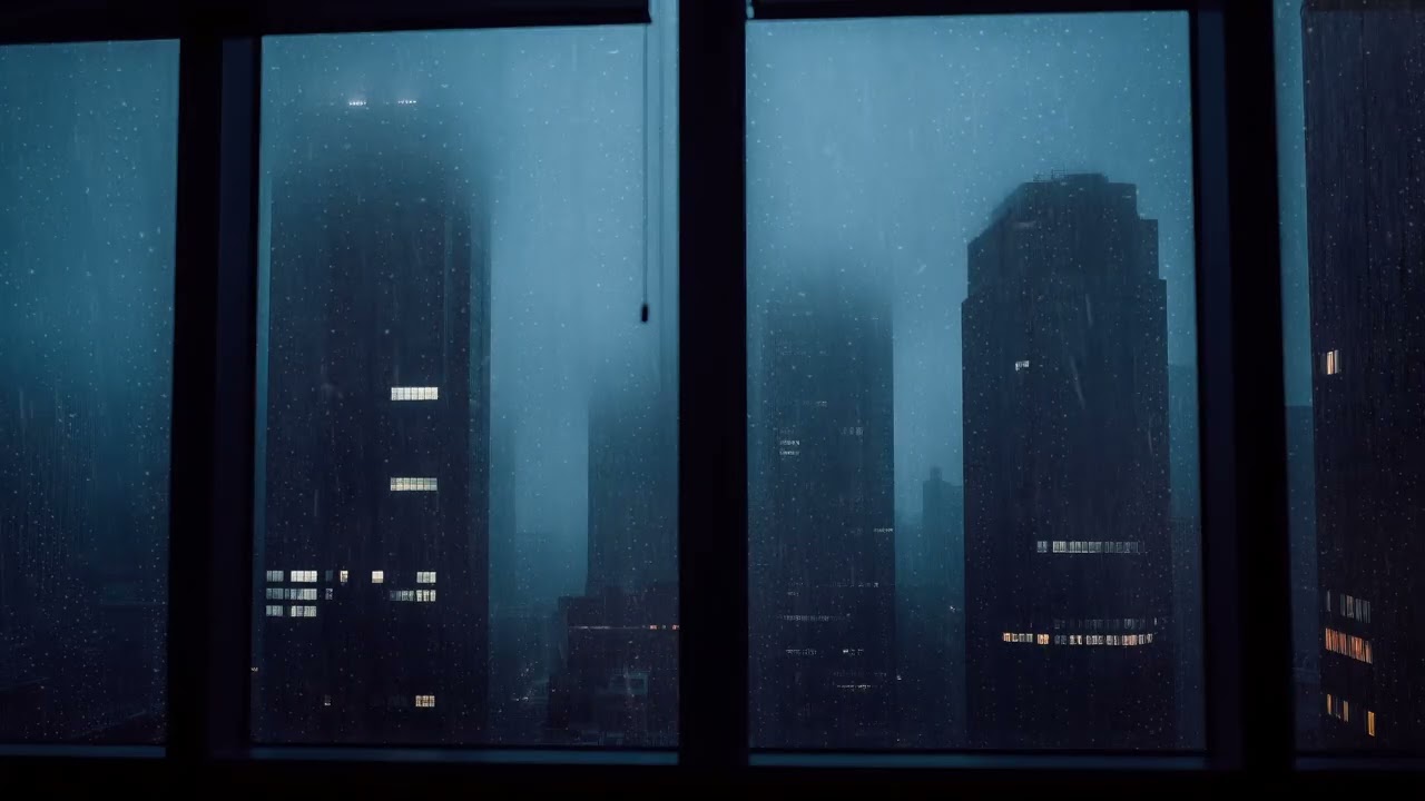 City Rain Sounds Window Foggy Skyscraper Relaxing Night Sleep Focus Study Meditation White Noise