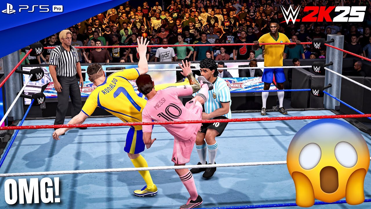 WWE 2K25 — Месси и Роналду против Пеле и Марадоны — командный матч на выбывание на WrestleMania | 4K