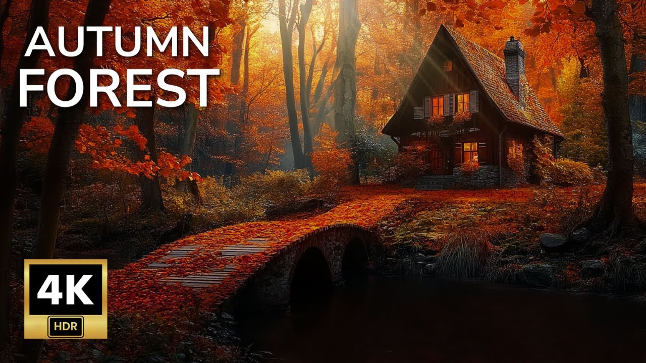 Golden Autumn River Sounds in 4K HDR | Relaxing Nature Ambience with Birds Singing & Flowing Water