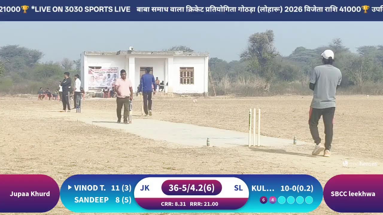 बाबा समाध वाला (10+1)क्रिकेट प्रतियोगिता गोठड़ा (लोहारू)2026#मैच  Sbcc Leekhwa vs jupaa Khurd