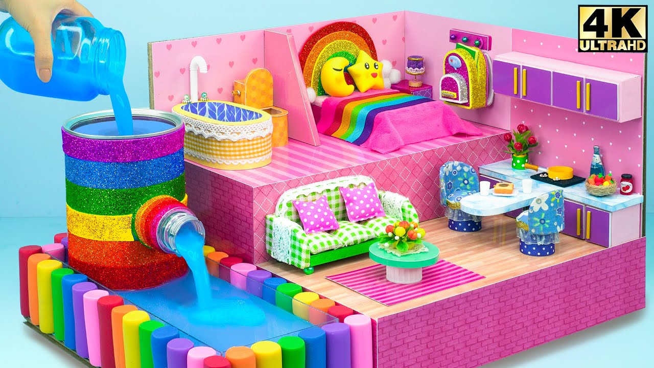 Build Automatic Rainbow Skylight Villa for Family Swimming Pool ❤️ DIY Miniature Cardboard House #14