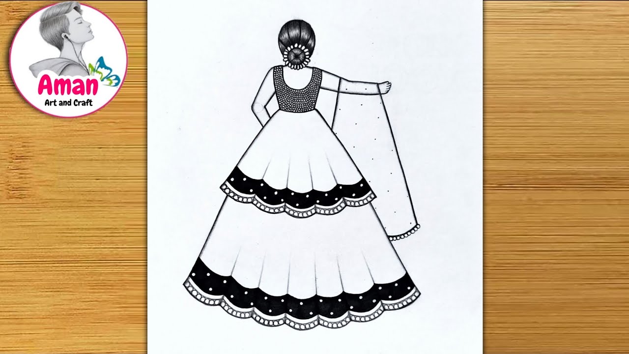 Beautiful dress girl drawing | How to draw a cute girl with dress | Pencil sketch step by step