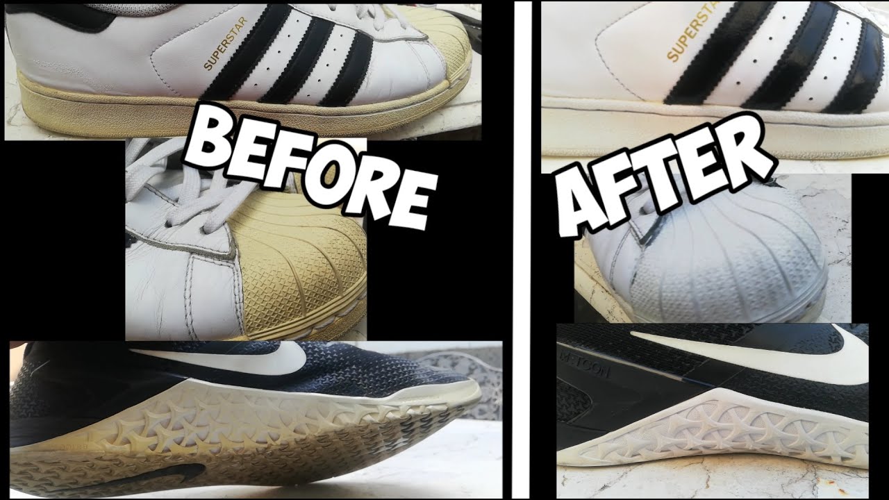 How to  Remove Yellow Stain in a Shoe - Shoe Drops Sole Whitener - Adidas Superstar - Nike Metcon 4