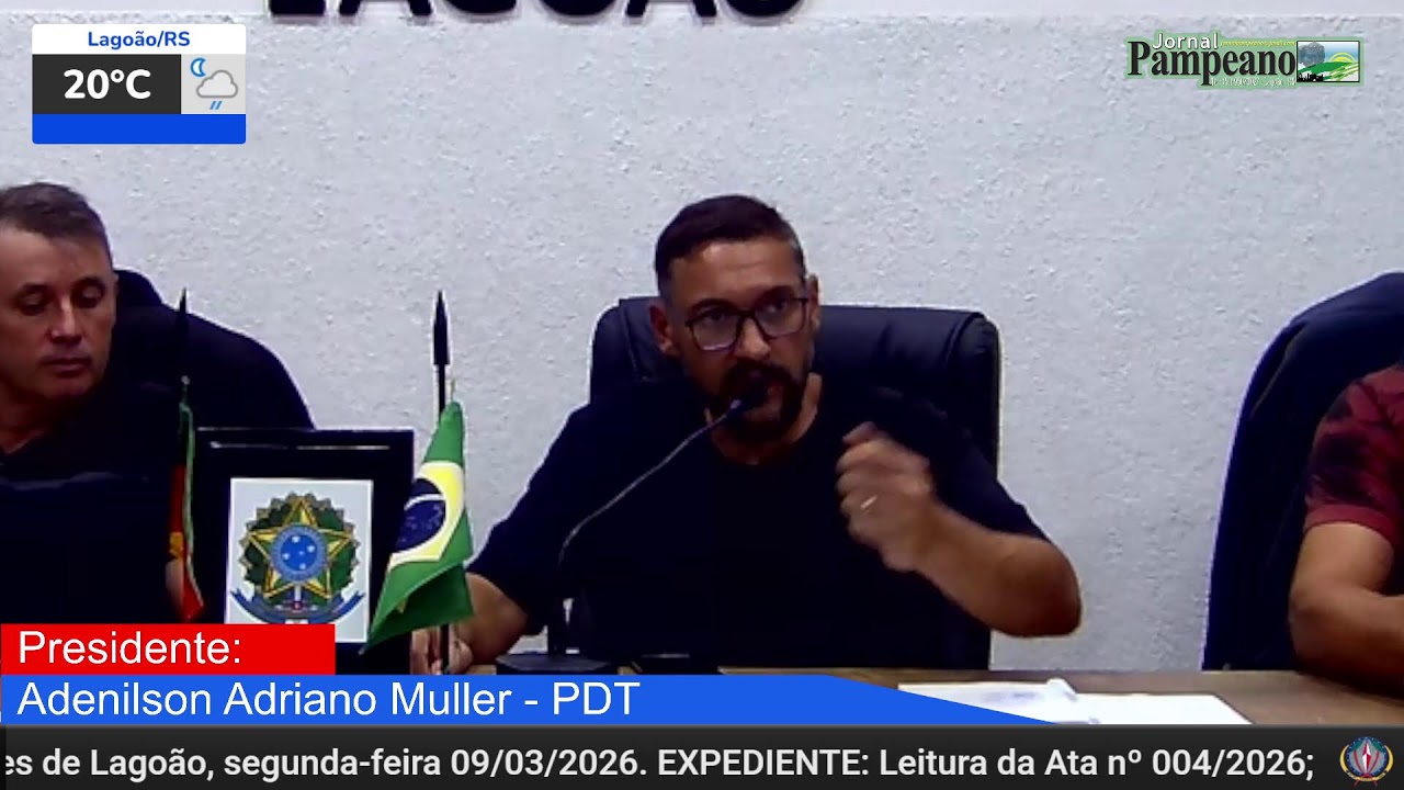 Sessão Ordinária  da Câmara de Vereadores de Lagoão, segunda-feira 09/03/2026.