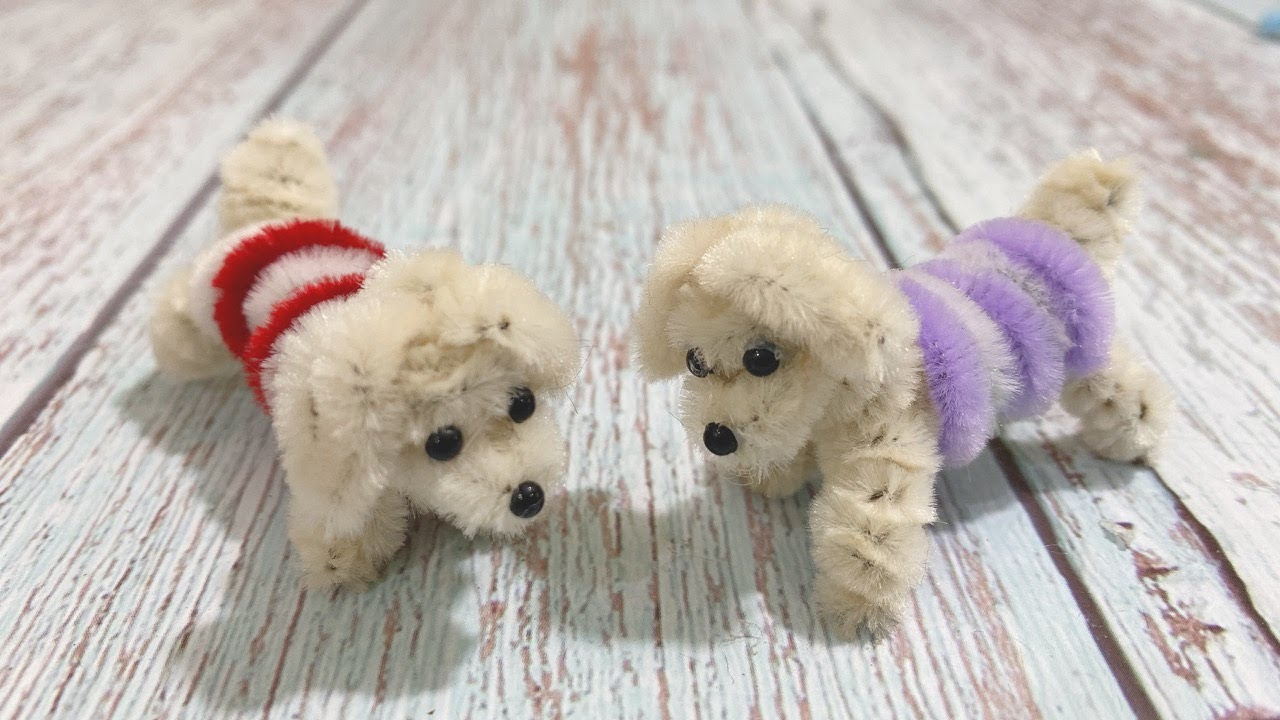 簡単🔰モールクラフト「モールで可愛い犬を作ろう」モールベア、モールアート 、モール工作 ・ミニチュアドールハウスに pipe cleaner dog