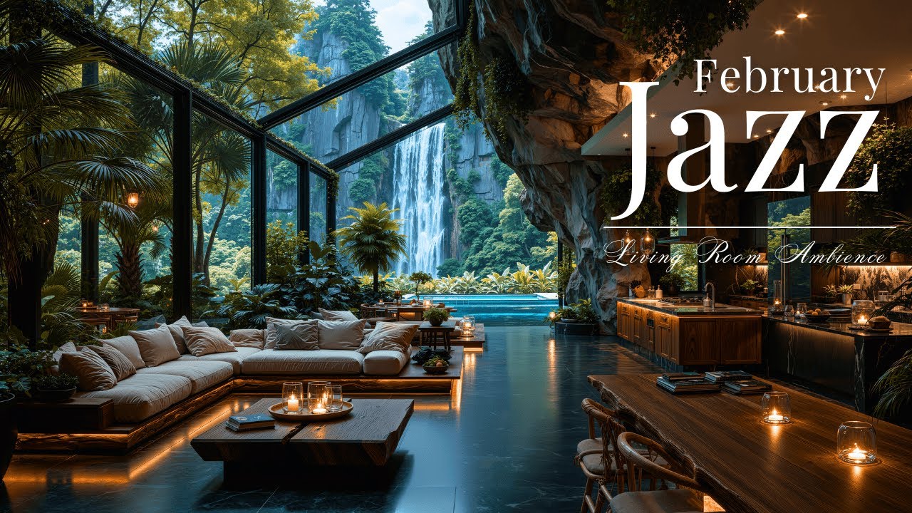 Tranquil February Jazz Music | Open Living Room With Nature View For Focus, Work