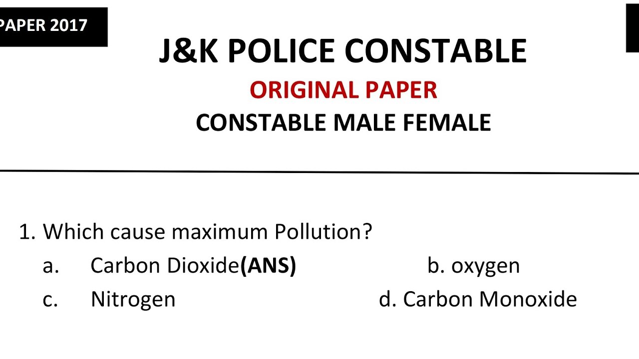 J&K Police Constable Original Paper 2017 #jkpolice