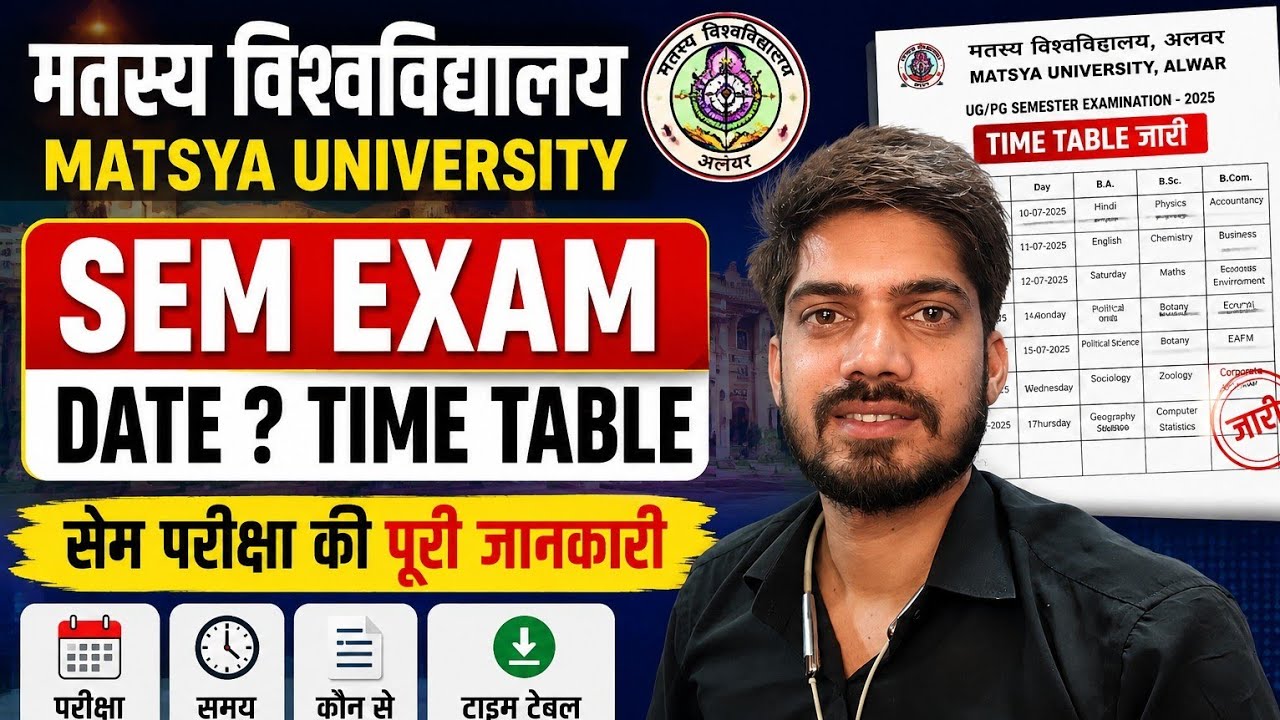 MATSYA UNIVERSITY SEM 2nd,4th,6th Exam Form Last Date? All Stream Time Table ? #rrbmu 