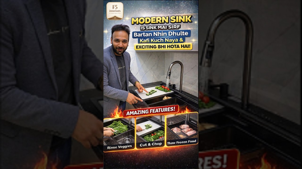 modern sink | modular kitchen | 3.5 bhk | m3m smartworld gems | sector 89 gurugram | f5 interior