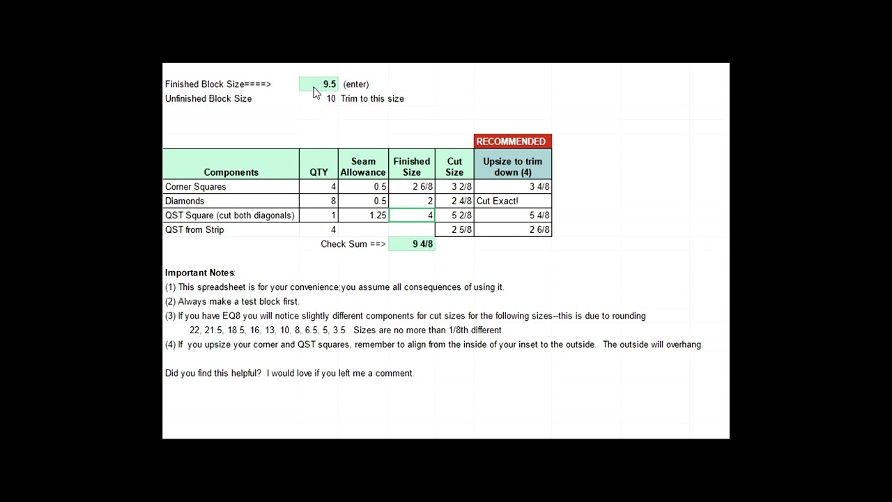 LeMoyne Star Multi-Size Component Calcuator