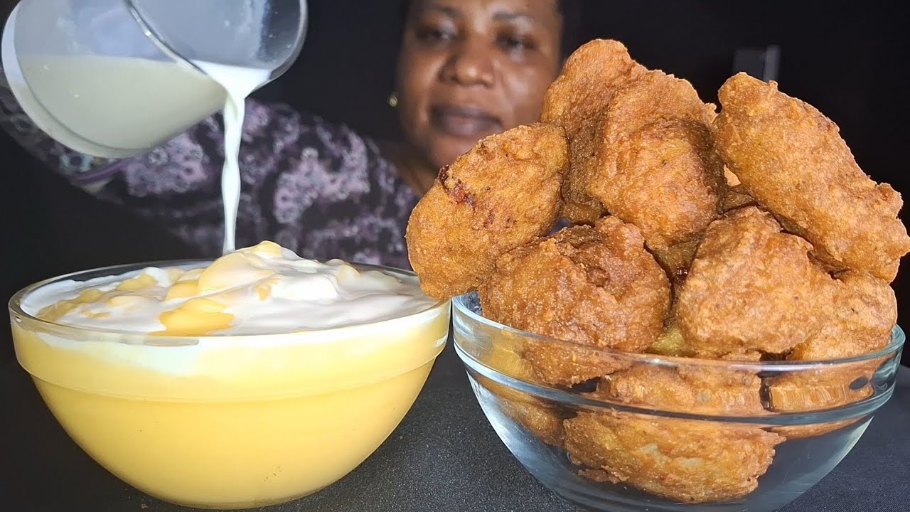 African food mukbang/ Akara with  custard (ASMR mukbang)