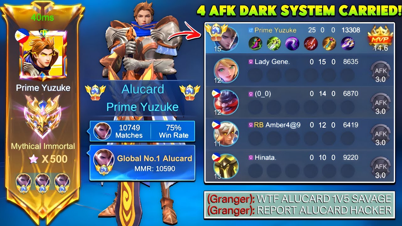 500 Stars Global Alu New Trick to Carry 4 Nub Team in Solo Rank!! 😱 (No Edit Full Gameplay)