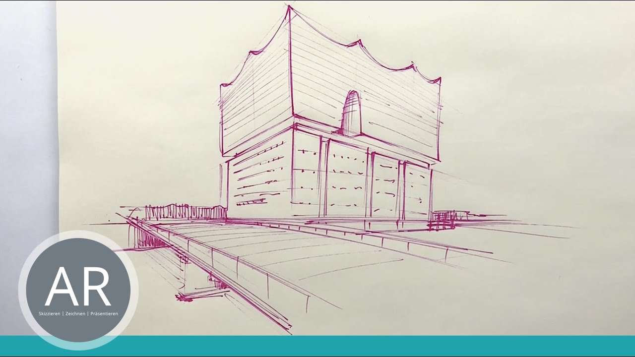 Architektur-Skizzen in 2-Punkt-Perspektive. Beispiel aus unserem Mappenkurs Architektur M&uuml;nster