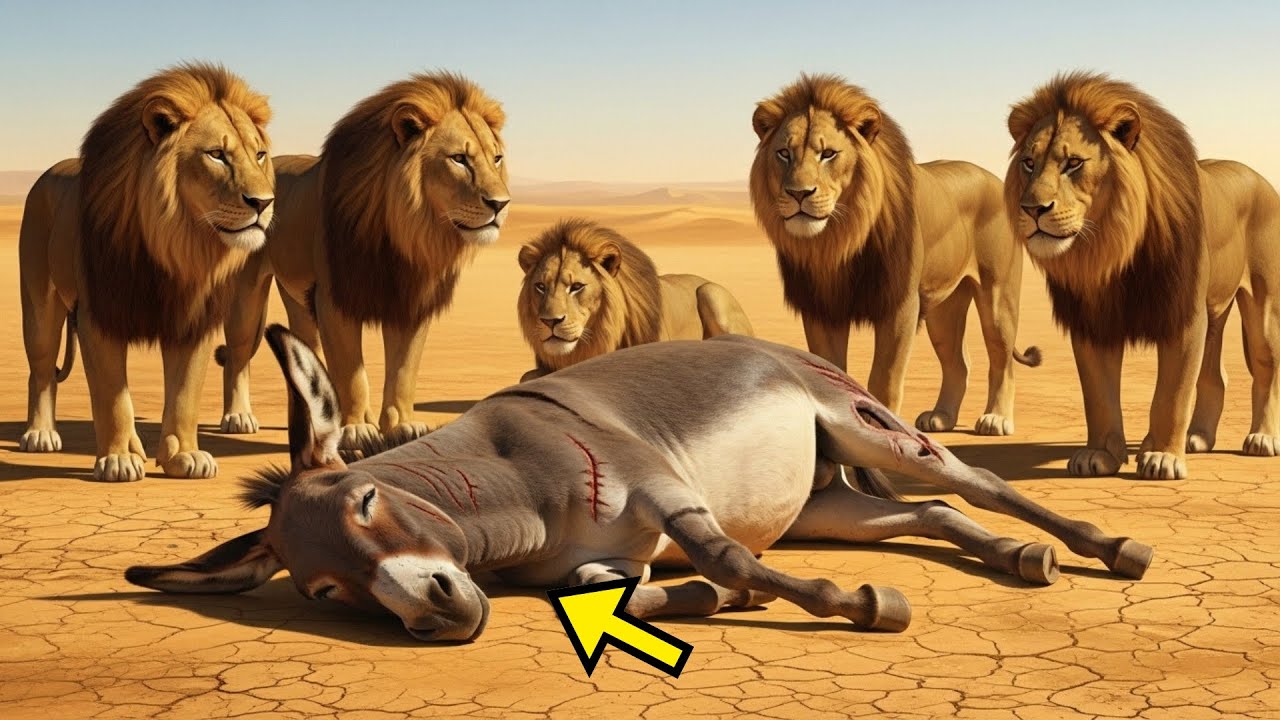 MANADA DE LEONES ENCUENTRA BURRO HERIDO EN EL DESIERTO... LO QUE SUCEDE DESPUÉS SORPRENDE A TODOS