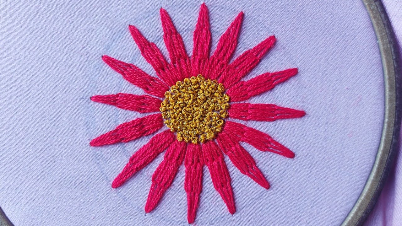 Easy Flower Design using Basic Hand Flower Embroidery Stitches || Chain Stitch, French Knot Stitchs