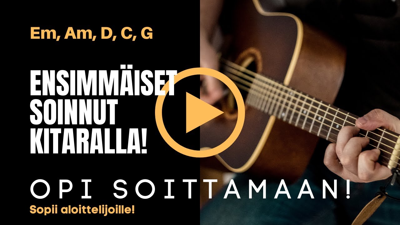 Opi heti ensimmäiset soinnut kitaralla (Em, Am, D, C, G)!