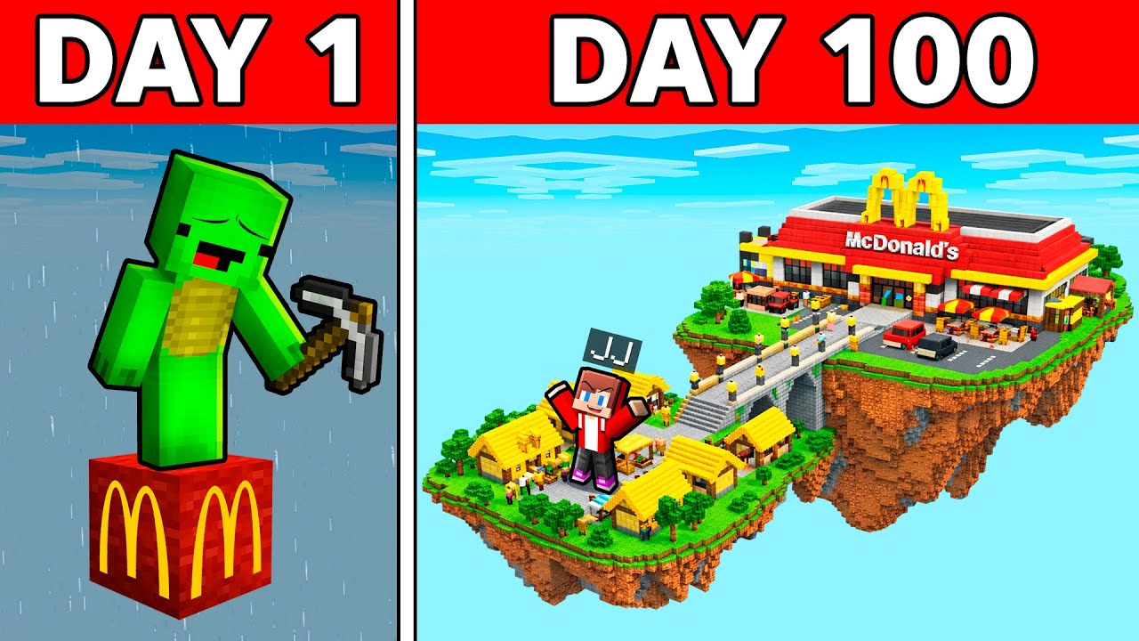 JJ and Mikey Survive 100 DAYS on MCDONALDS One Block in Minecraft ! - Maizen
