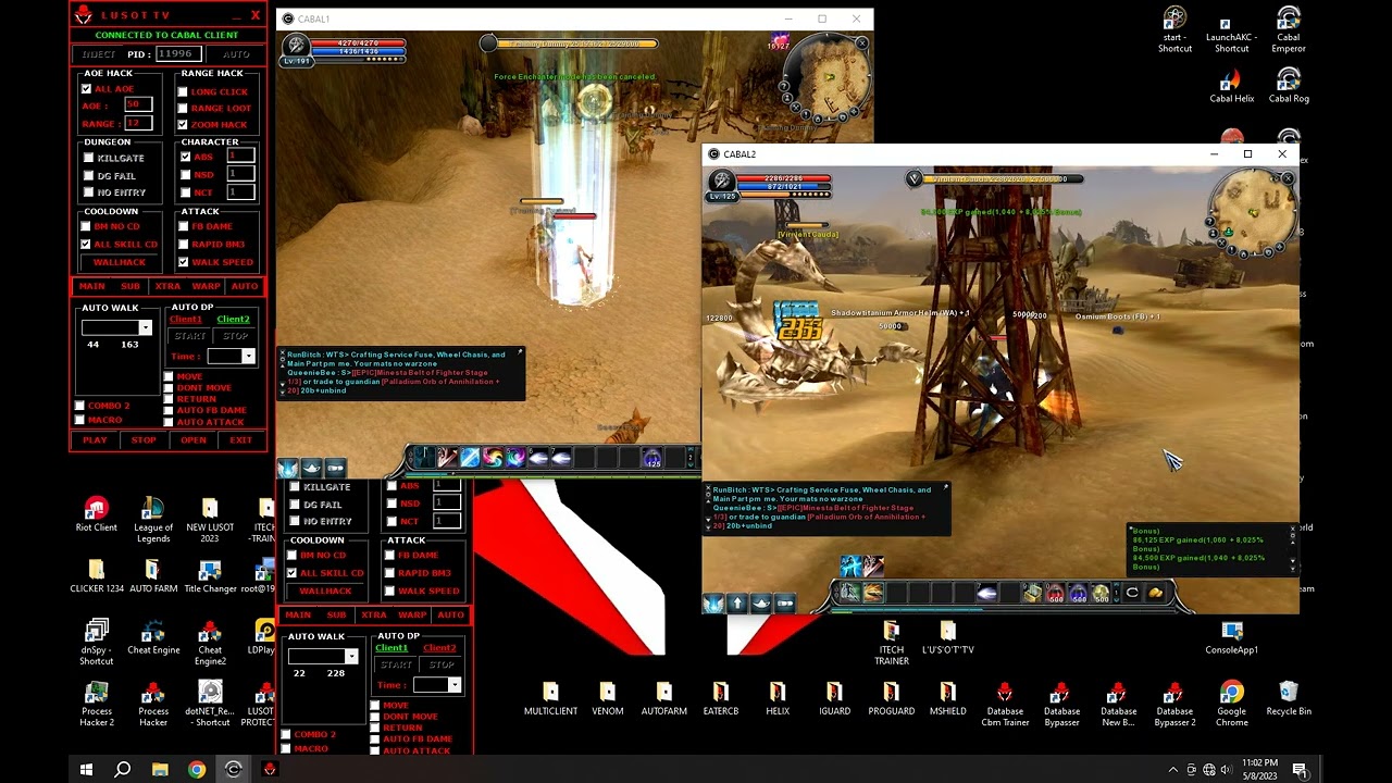 Cabal Arena Knight New Cheat | Dual Client With Dual Trainer | Dual FB Damage Hack | Latest Trainer.