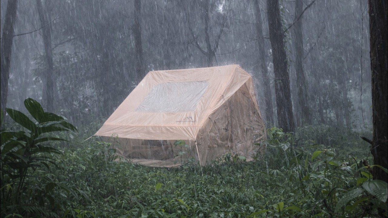 Cozy Time Inside the Tent During Heavy Rain - Solo Camping in Heavy Rain in Pine forest