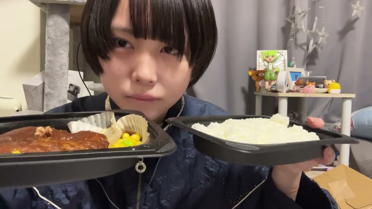 ASMR ハンバーグ.ほうれん草のソテーの咀嚼音