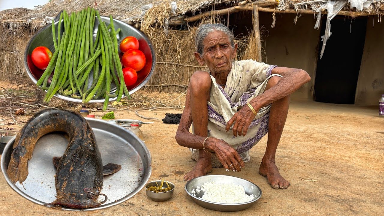 Magur Fish curry with Sajane Suti recipe cooking and eating by poor widow Grandma||Rural life india 