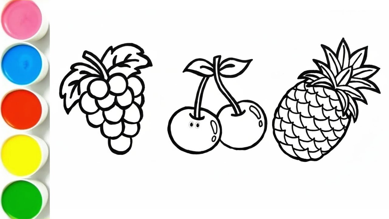 Learn Fruits for Toddlers | Grapes, Cherry, and Pineapple Coloring for Kids