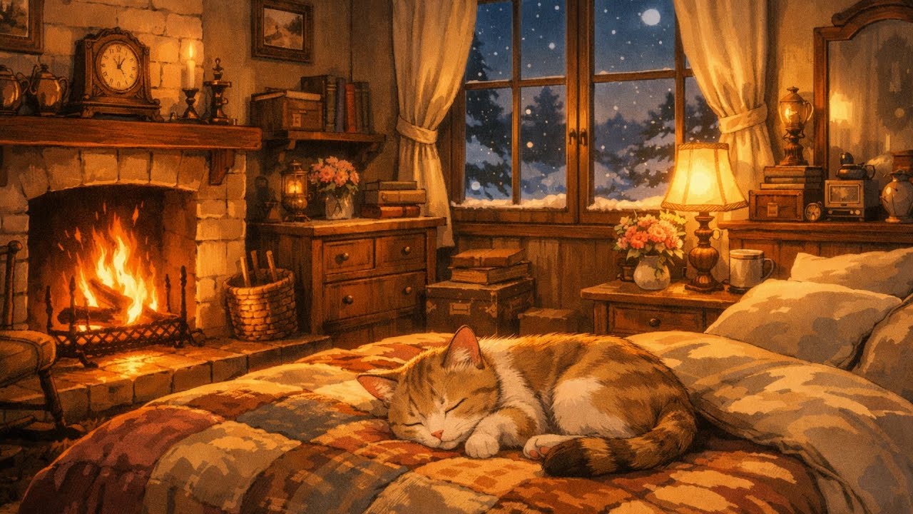 a cozy snowy night with 1950s vintage oldies playing in another room, Vol. 5
