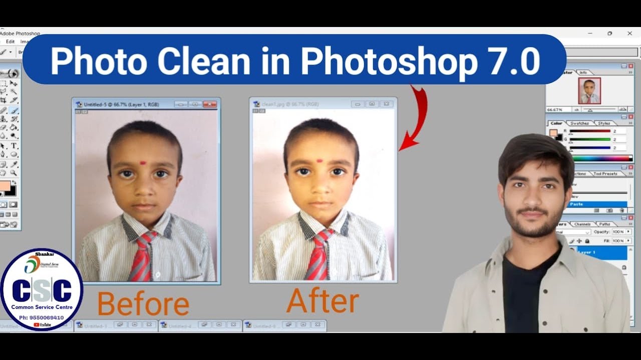 Clean Passport Size Photo in Photoshop 7.0 | Adobe Photoshop | SHANKAR | CSC CENTRE | TELUGU...