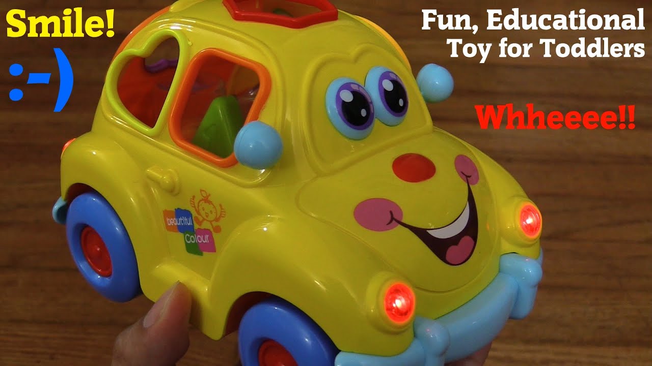 Educational Toy Car For Toddlers: A Yellow Beetle Shapes Sorter Car w/ Lights and Music Unboxing