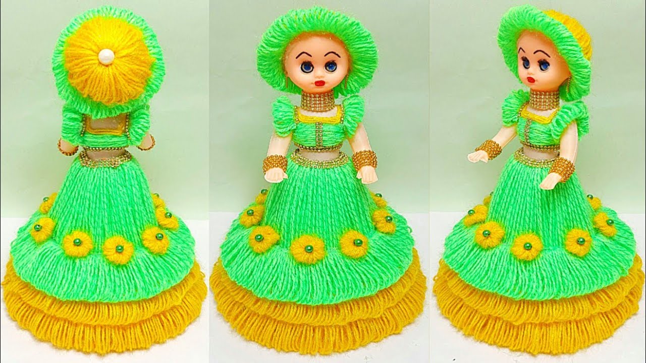 ऊन से बनाये आसान गुडिया/BEAUTIFUL WOOLEN DOLL DRESS CRAFT/HOW TO DECORATE WOOL DOLL