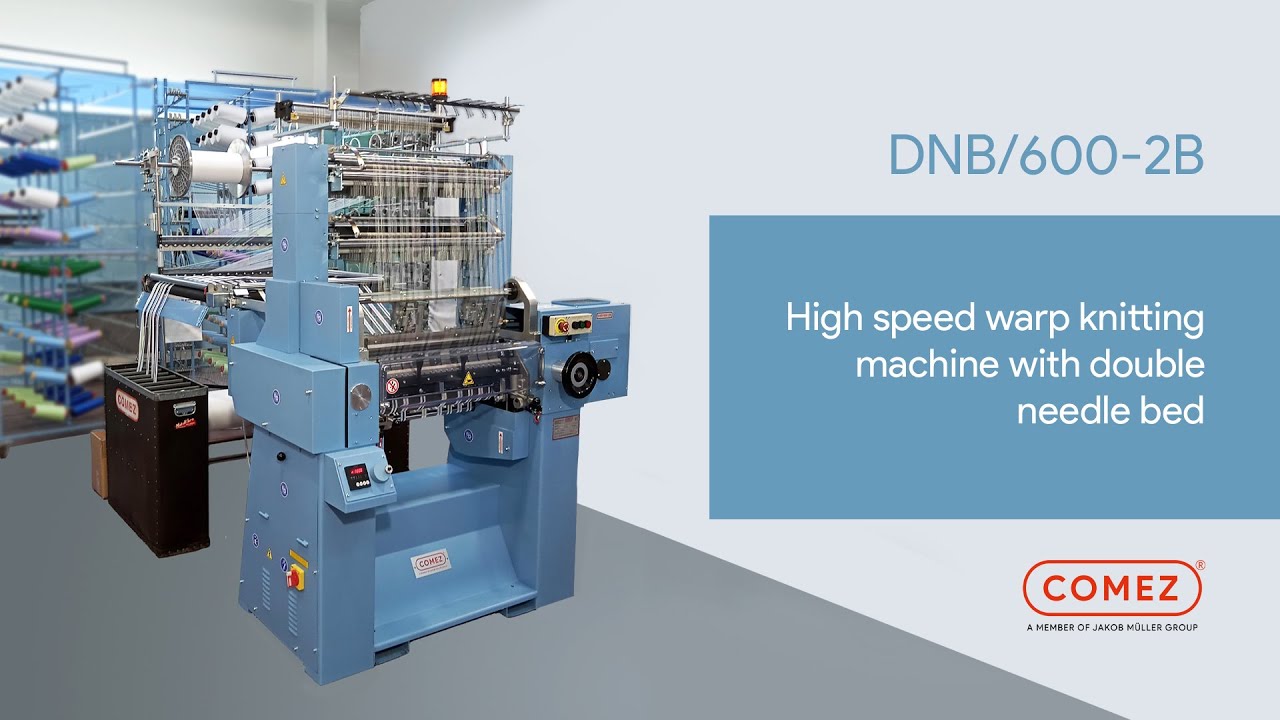 High speed warp knitting machine with double needle bed for sportswear and technical articles