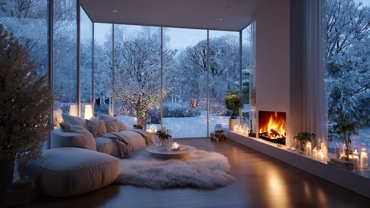 Soothing Winter Snow Wind and Fireplace Ambience for Stress Relief and Mental Relaxation
