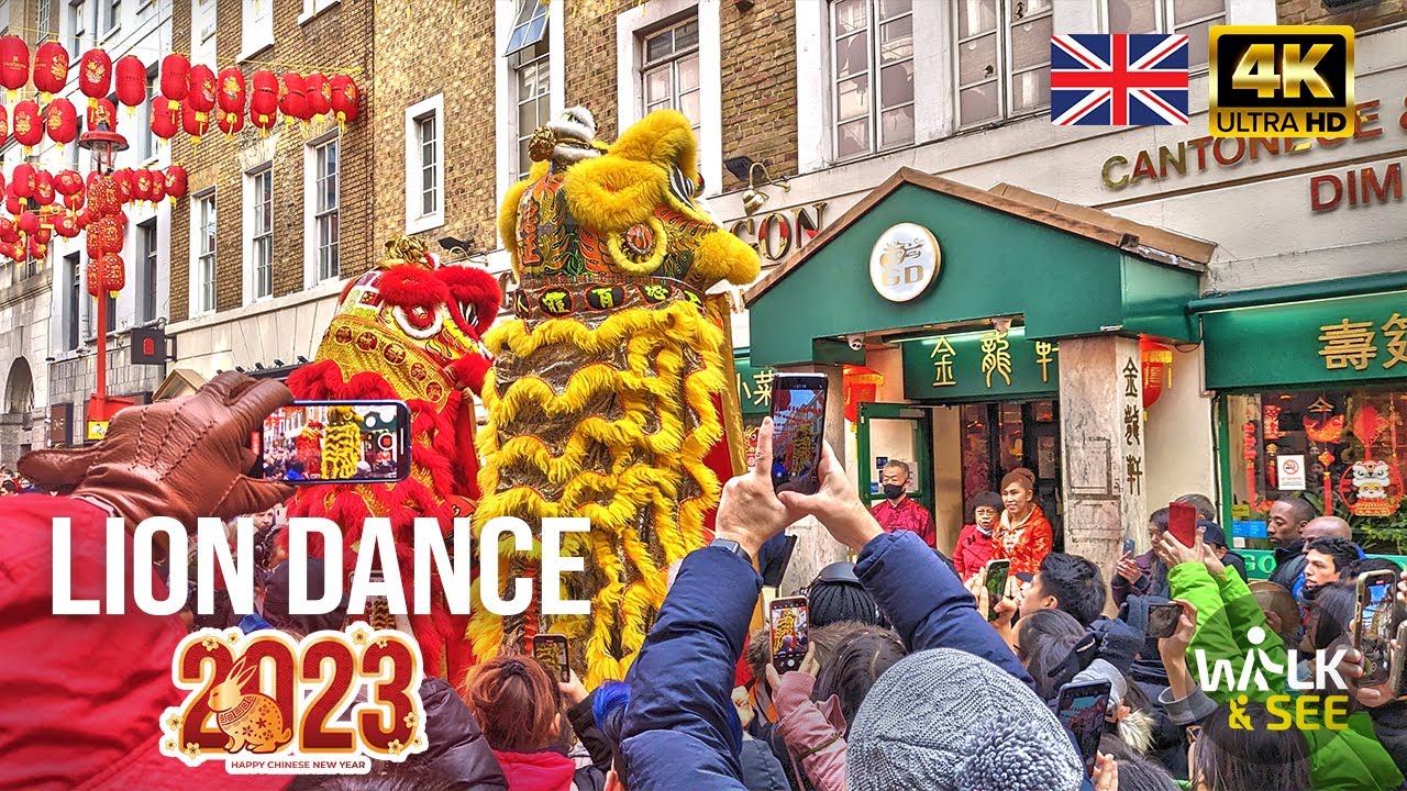 Chinese New Year 2023 Lion Dance Performance in Chinatown London for Year of The Rabbit Celebrations