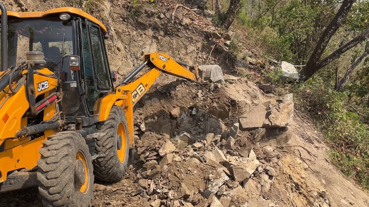 Stone Quarry-Excavation for New Narrow Usable Mountain Road with JCB Backhoe